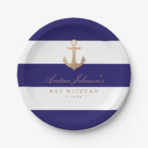 Nautical Navy Bat Mitzvah Paper Plate