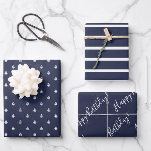 Nautical Navy Birthday Wrapping Wrapping Paper Sheet