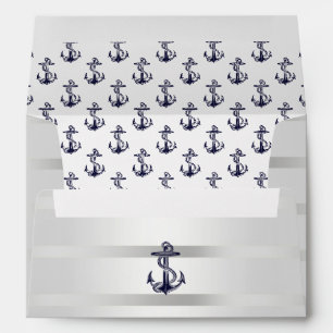 Nautical Navy Blu Anchor Silver Wht A7 5x7 Envelope
