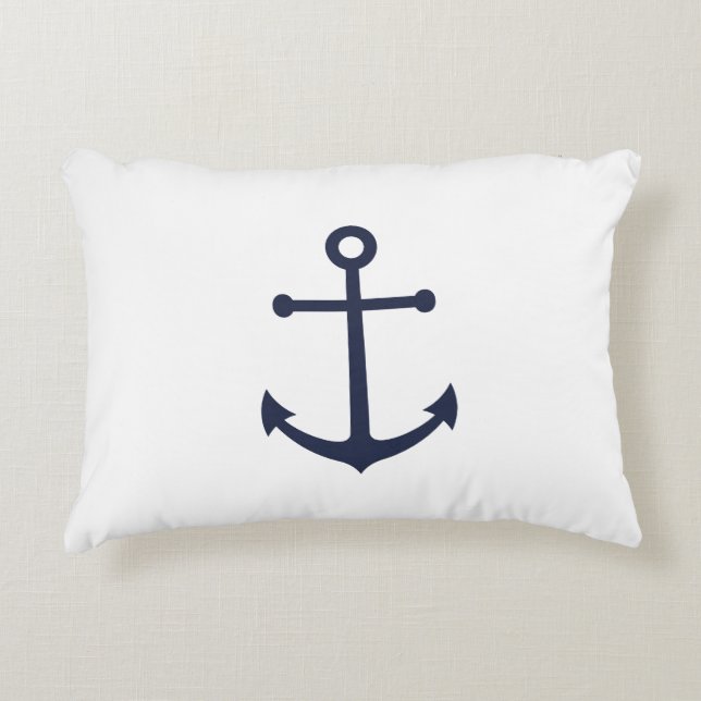 Nautical Navy Blue Anchor Accent Pillow (Front)