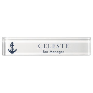 Nautical Navy Blue Anchor and Boat Crew Nameplate