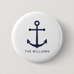 Nautical Navy Blue Anchor and Custom Name 2 Inch Round Button