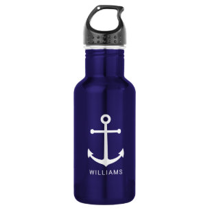 Nautical Navy Blue Anchor and Custom Name 532 Ml Water Bottle