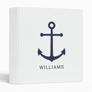 Nautical Navy Blue Anchor and Custom Name Binder