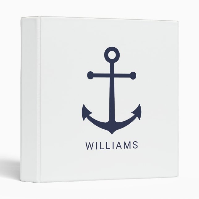 Nautical Navy Blue Anchor and Custom Name Binder (Front/Spine)