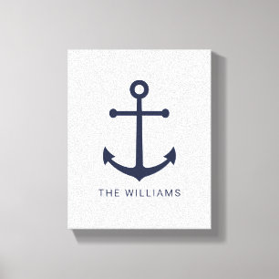 Nautical Navy Blue Anchor and Custom Name Canvas Print