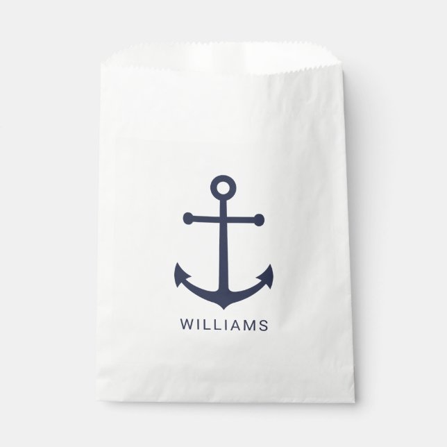 Nautical Navy Blue Anchor and Custom Name Favour Bag (Front)