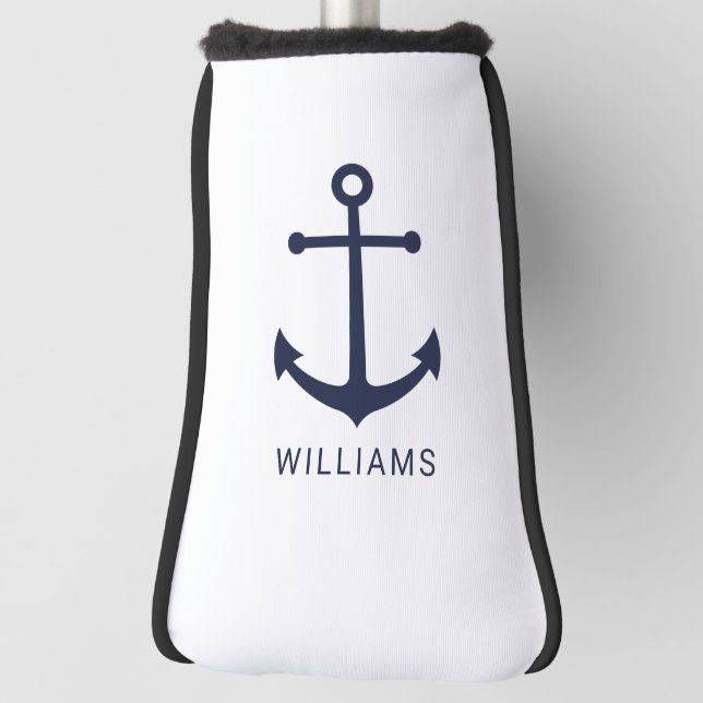 Nautical Navy Blue Anchor and Custom Name Golf Head Cover (Rotate 90)