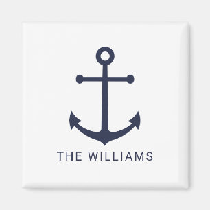 Nautical Navy Blue Anchor and Custom Name Magnet