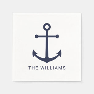Nautical Navy Blue Anchor and Custom Name Napkin