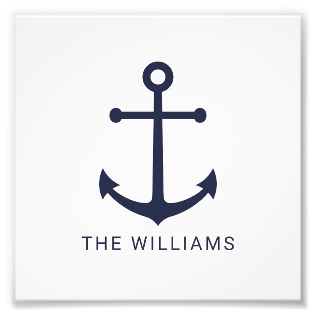Nautical Navy Blue Anchor and Custom Name Photo Print (Front)