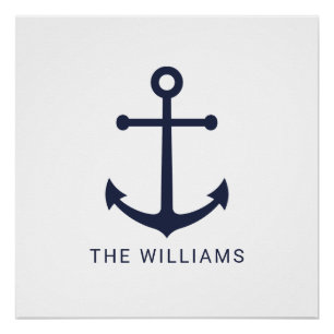 Nautical Navy Blue Anchor and Custom Name Poster