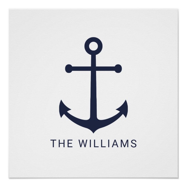 Nautical Navy Blue Anchor and Custom Name Poster (Front)