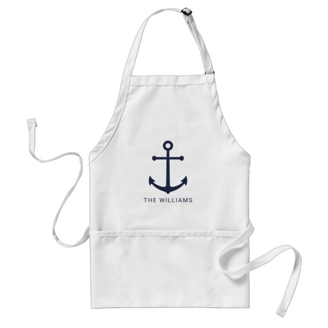 Nautical Navy Blue Anchor and Custom Name Standard Apron (Front)