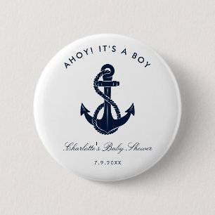 Nautical Navy Blue Anchor Baby Shower 2 Inch Round Button