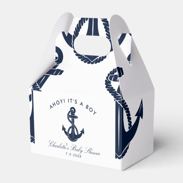 Nautical Navy Blue Anchor Baby Shower Favor Box (Front Side)