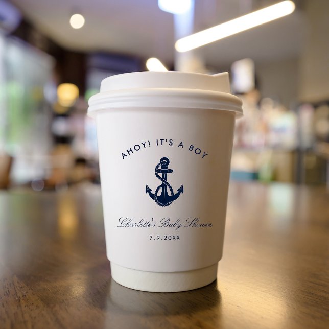 Nautical Navy Blue Anchor Baby Shower Paper Cups (Nautical Anchor Navy Blue Boy Baby Shower Paper Cup)