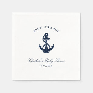 Nautical Navy Blue Anchor Baby Shower Paper Napkin