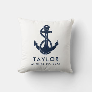 Nautical Navy Blue Anchor Baby Shower Personalized Throw Pillow