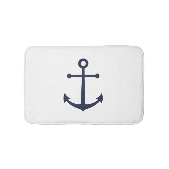 Nautical Navy Blue Anchor Bath Mat (Front)