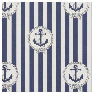Nautical Navy blue anchor/blue and white stripe 2 Fabric