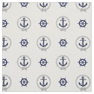Nautical Navy blue anchor/blue ship's wheel Fabric