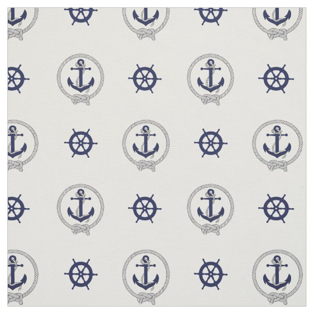 Nautical Navy blue anchor/blue ship's wheel Fabric (Swatch)
