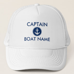 Nautical Navy Blue Anchor Boat Name Captain Trucker Hat