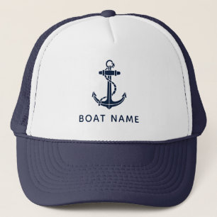 Nautical Navy Blue Anchor Boat Name Cruise Custom Trucker Hat