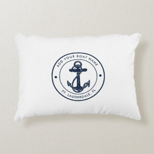 Nautical Navy Blue Anchor Boat Name Custom Accent Pillow