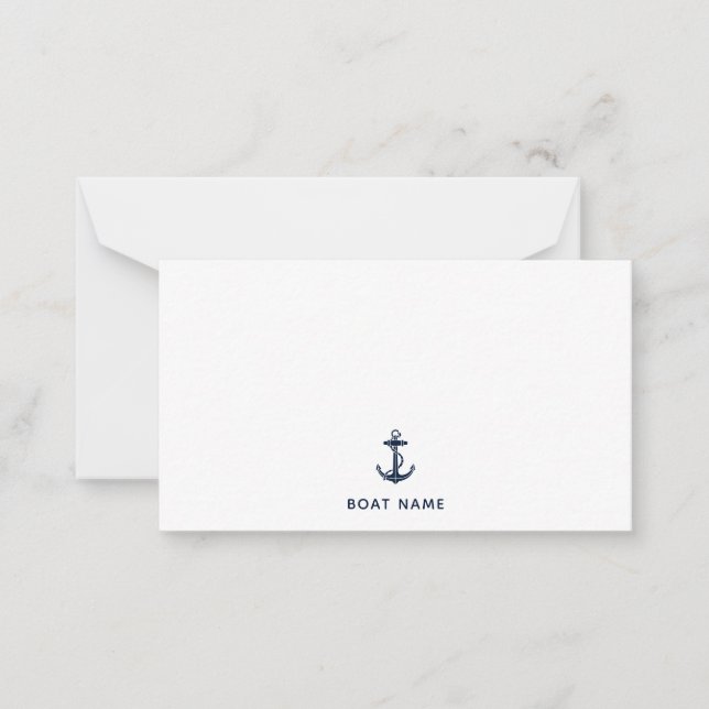Nautical Navy Blue Anchor Boat Name Custom Card (Front)