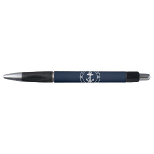 Nautical Navy Blue Anchor Boat Name Custom Pen
