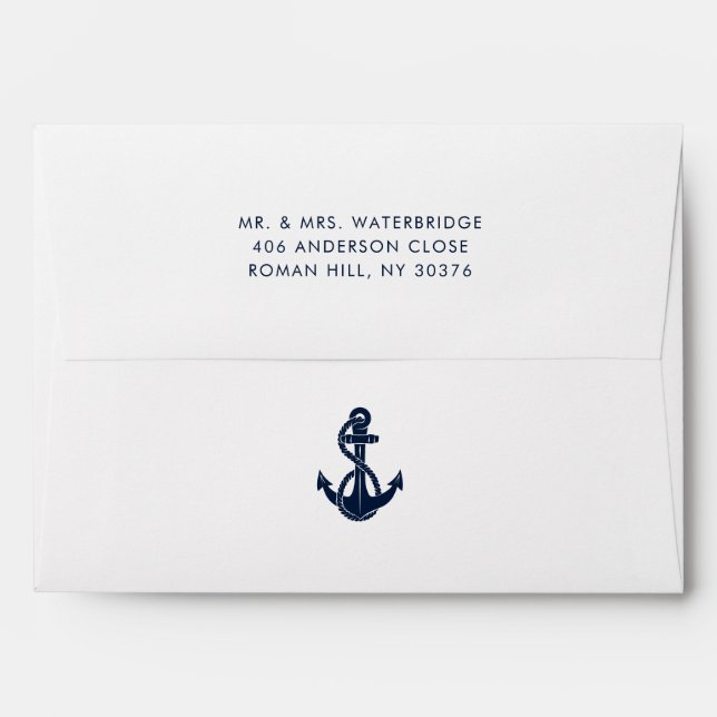 Nautical Navy Blue Anchor Boat Name Envelope (Back (Top Flap))