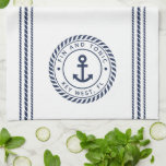 Nautical Navy Blue Anchor Boat Name Kitchen Towel<br><div class="desc">Add a cool custom touch to your fishing boat,  sailboat,  yacht,  or houseboat galley with this personalized kitchen towel. Classic nautical design features your boat name and ship's registry curved inside a navy blue rope logo badge with an anchor illustration in the centre.</div>