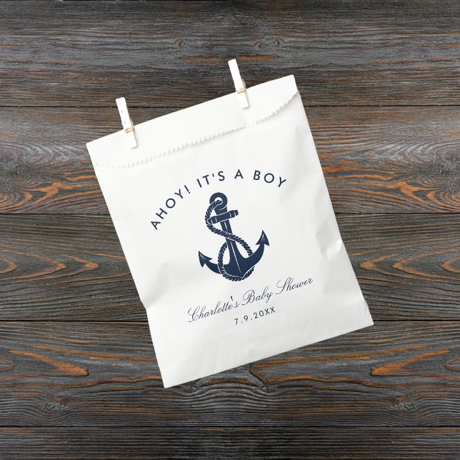 Nautical Navy Blue Anchor Boy Baby Shower Favour Bag (Nautical Anchor Navy Blue Boy Baby Shower Favor Bag)