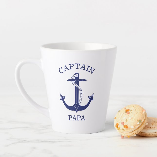 Nautical Navy Blue Anchor Captain Papa Latte Mug (In Situ)
