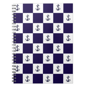 Nautical Navy Blue Anchor Chequered Board Notebook