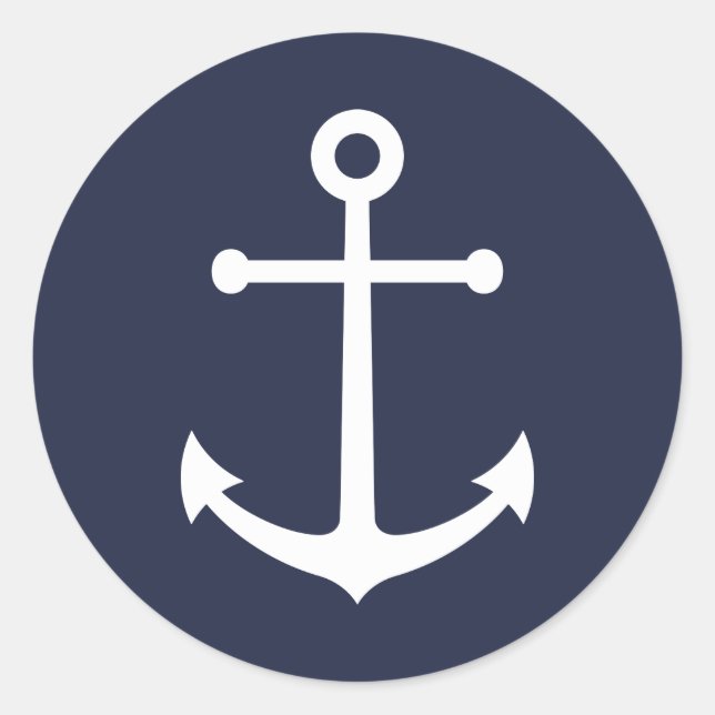 Nautical Navy Blue Anchor Classic Round Sticker (Front)