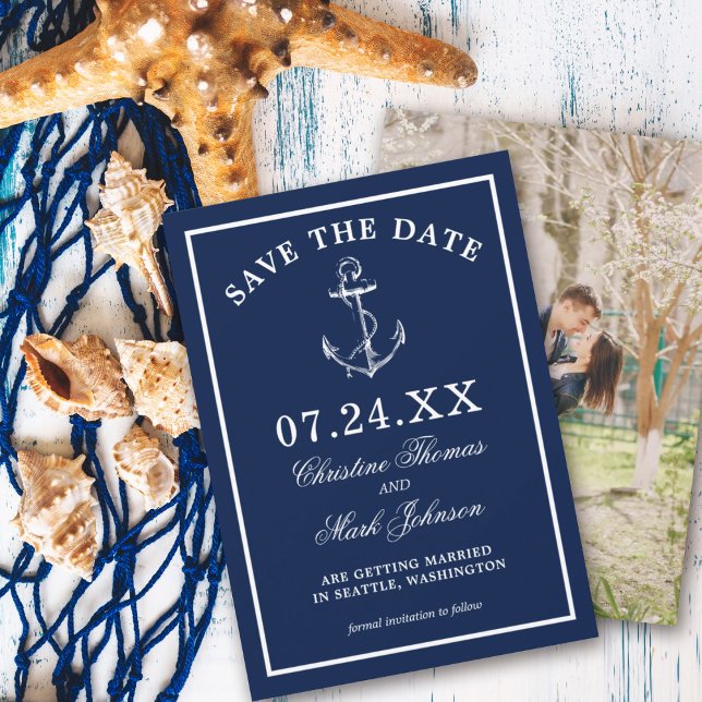 Nautical Navy Blue Anchor Classic Save the Date Invitation (Creator Uploaded)