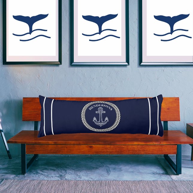 Nautical Navy Blue Anchor Coastal Monogram  Beach  Body Pillow (Creator Uploaded)