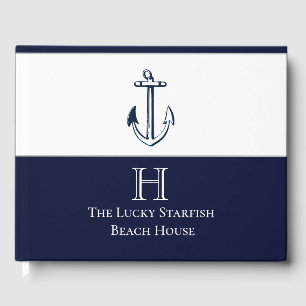 Nautical Navy Blue Anchor Coastal Monogrammed Guest Book