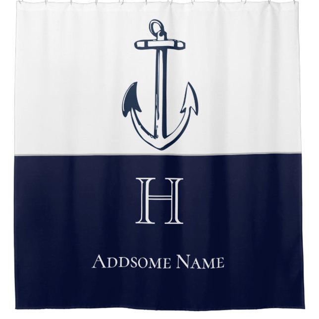 Nautical Navy Blue Anchor Coastal Monogrammed Show (Front)