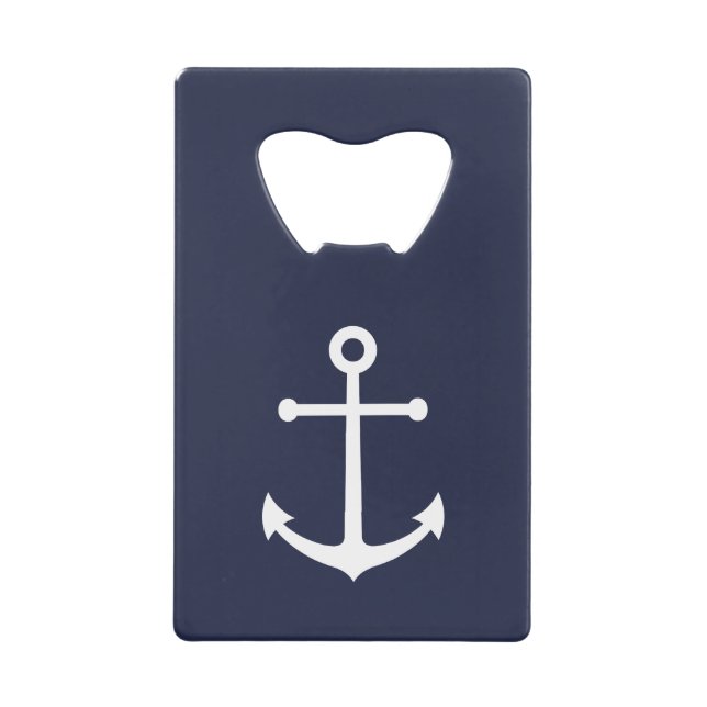 Nautical Navy Blue Anchor Credit Card Bottle Opener (Front)