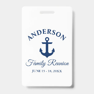 Nautical Navy Blue Anchor Family Reunion Clip Badge