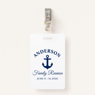 Nautical Navy Blue Anchor Family Reunion Clip Badge
