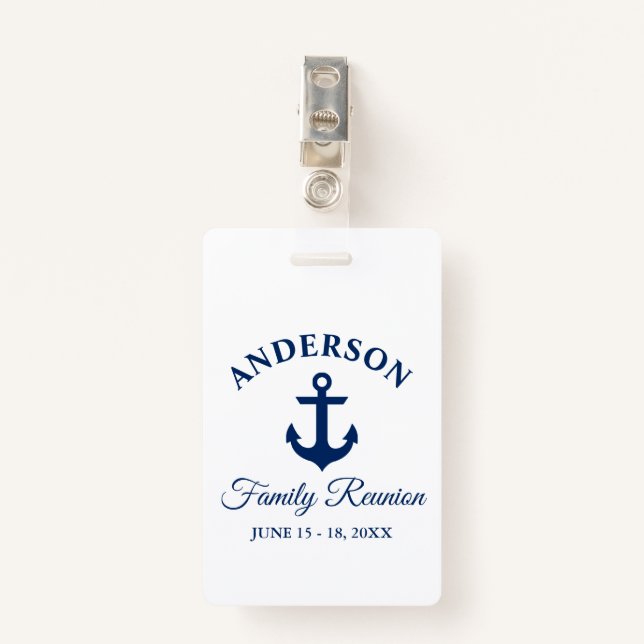 Nautical Navy Blue Anchor Family Reunion Clip Badge (Front with Clip)