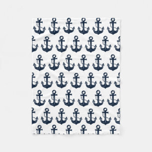 Nautical Navy Blue Anchor Fleece Blanket