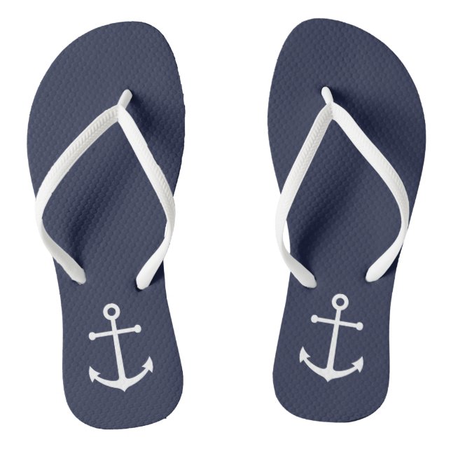 Nautical Navy Blue Anchor Flip Flops (Footbed)