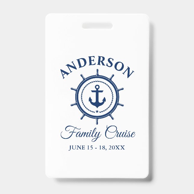 Nautical Navy Blue Anchor Helm Family Cruise Badge (Front)