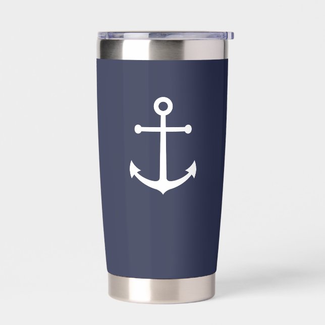 Nautical Navy Blue Anchor Insulated Tumbler (Left)